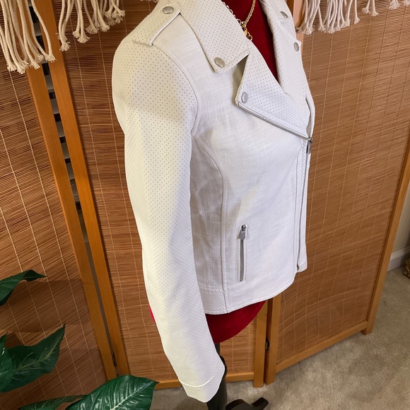 NYDJ Faux Leather Linen Moto Jacket Off White XS - Picture 6 of 15